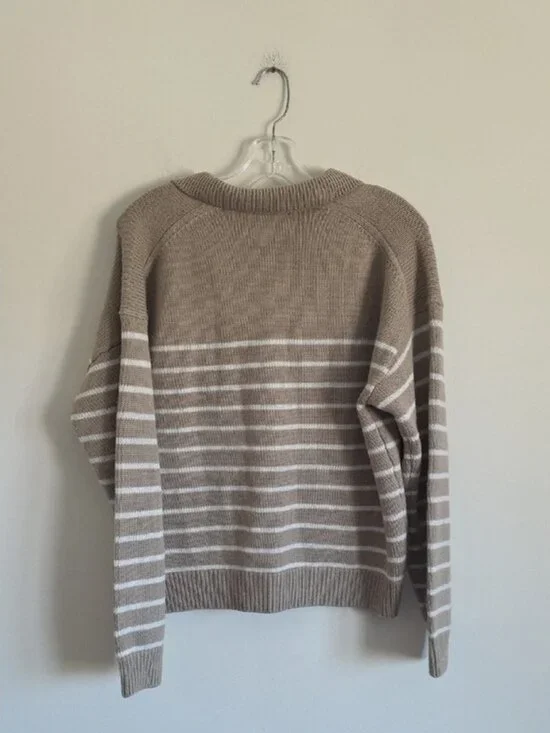 ARITZIA | Wilfred Clara Merino Wool Sweater striped Beige Sz M - Picture 5 of 5